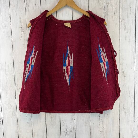 VTG Molina Red Wool Chimayo Handwoven Button Vest Mexico Navajo Size XL Unisex - Picture 3 of 16
